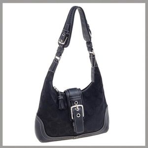COACH Black Signature Buckle Hobo Bag